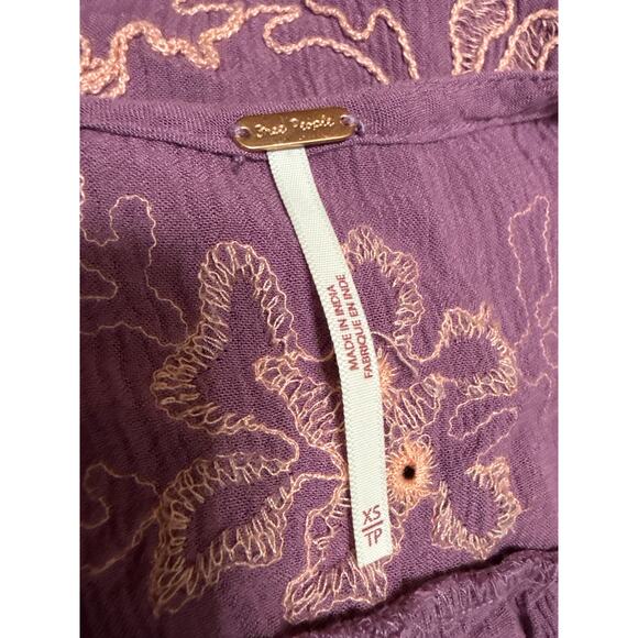 Free People Estella Purple Floral Embroidered Long Sleeve Ruffle Mini Dress XS - Picture 3 of 4